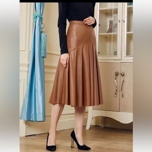 Faux Leather Ultra Highrise Pleated MIDI Skirt